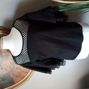NEW Dalin women's Black Ruffled Layered Sleeve Crop Top Blouse. Large